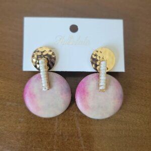 Rosedale Dangle Drop Earrings, Pink and gold studded earrings NEW